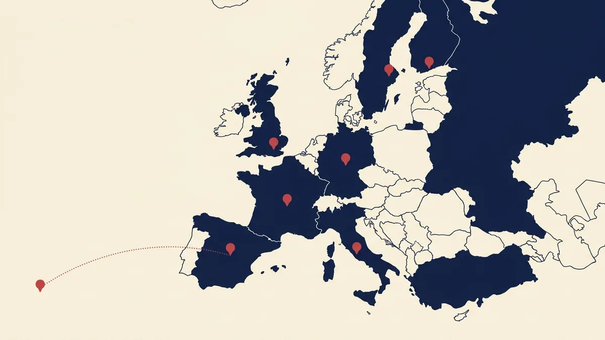 Europakarte mit hervorgehobenen Lizenzstandorten, Sinnbild für den Vergleich Online Casino Europa